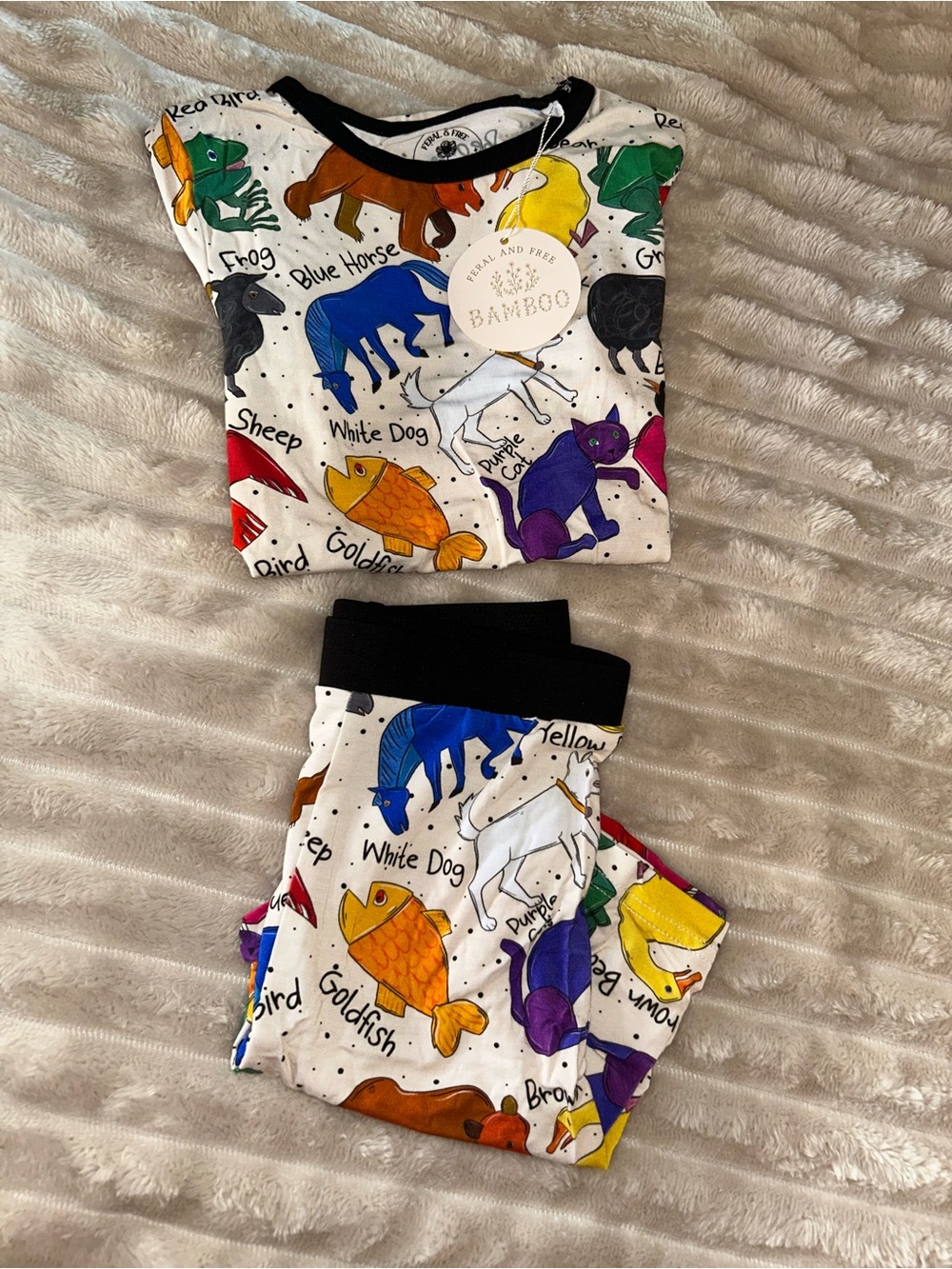 BAMBOO Kids Animal Print Pajama Set - White with Multicolor Animals